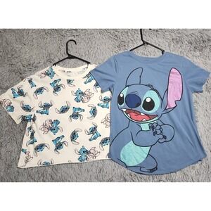 Lot of 2 Disney Stitch Girls Large TShirts Tees All Over Print & Glitter Lilo
